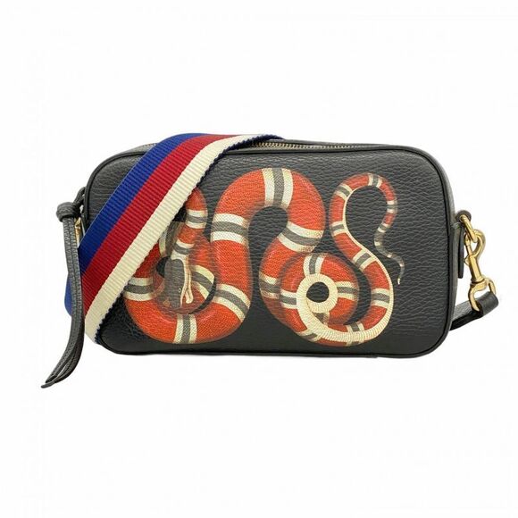 Gucci Shoulder Bag Snake 461461 Leather Black Gold Hardware Women's - Picture 1 of 10